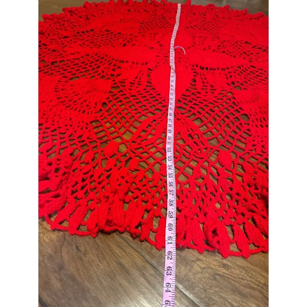 Handmade‎ Crochet Throw Tablecloth Red
